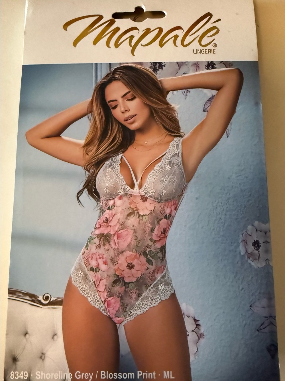 Shoreline Grey Blossom Print Lace Teddy - Grey/Blossom